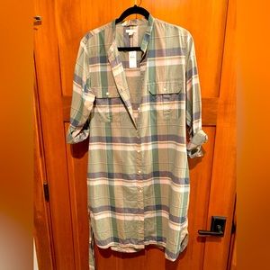Gap New With Tags Plaid Cotton Tie Shirt Dress